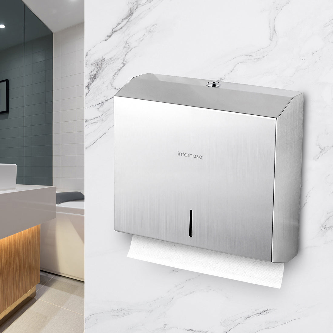 interhasa! Stainless Steel Wall Mount Paper Towel Dispenser With Lock for Commercial Bathroom and Kitchen, Suitable for C-Fold/Multi-Fold/Tri-Fold.