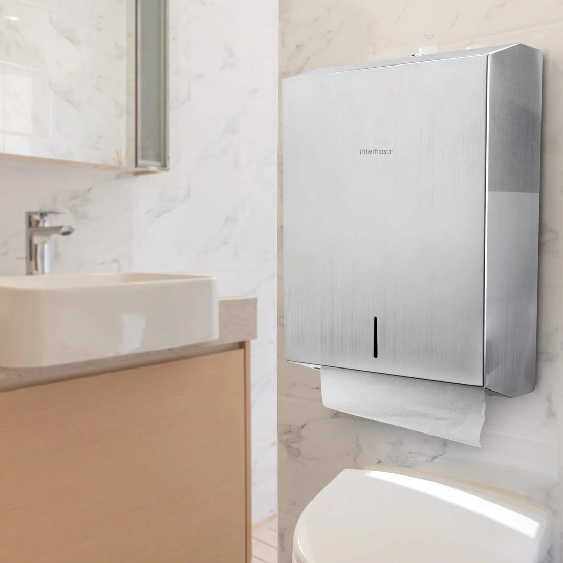 interhasa! Stainless Steel Wall Mount Paper Towel Dispenser With Lock for Commercial Bathroom and Kitchen, Suitable for C-Fold/Multi-Fold/Tri-Fold.