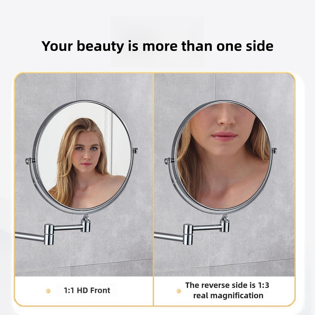 interhasa! Foldable Double-Sided Makeup Mirror Wall Mount 360° Rotation 304 Stainless Steel Chrome Finish